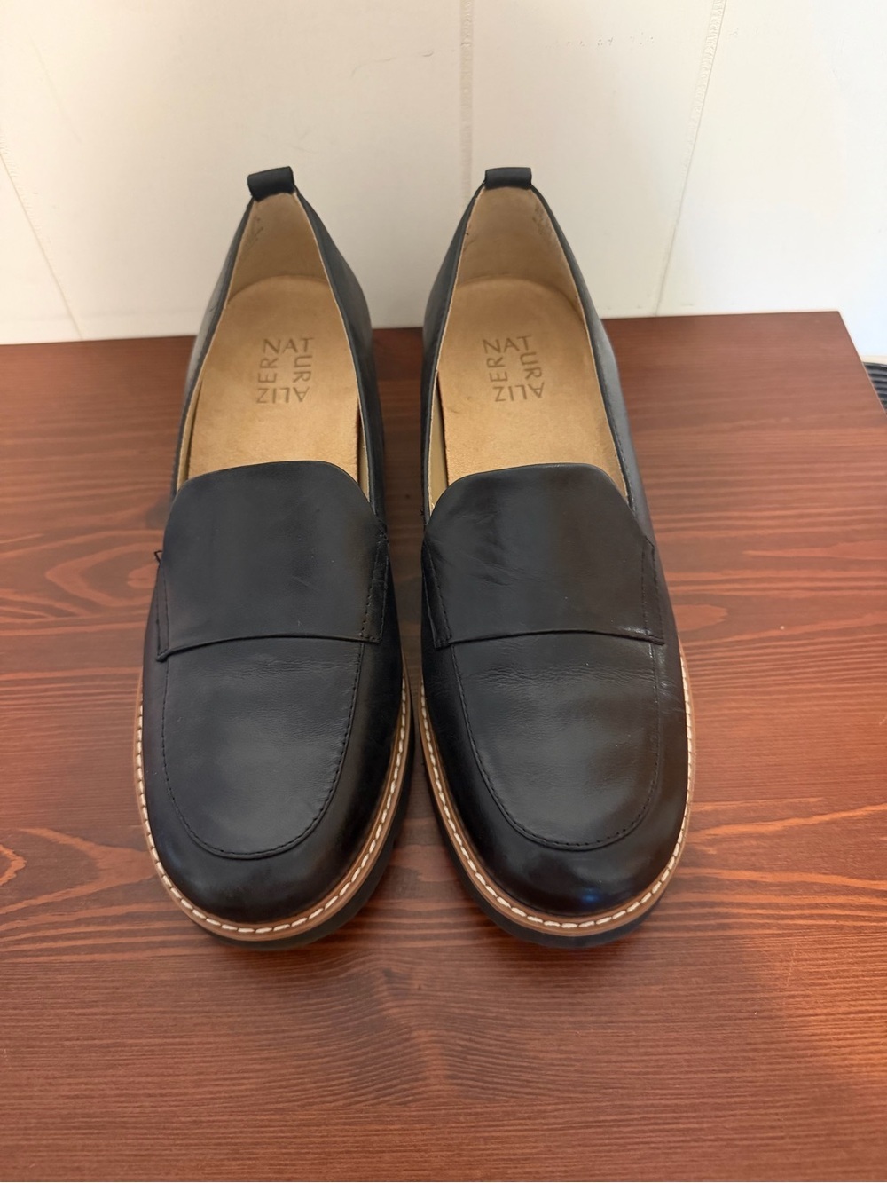 Naturalizer Black Leather Platform Loafers - Picture 2 of 6